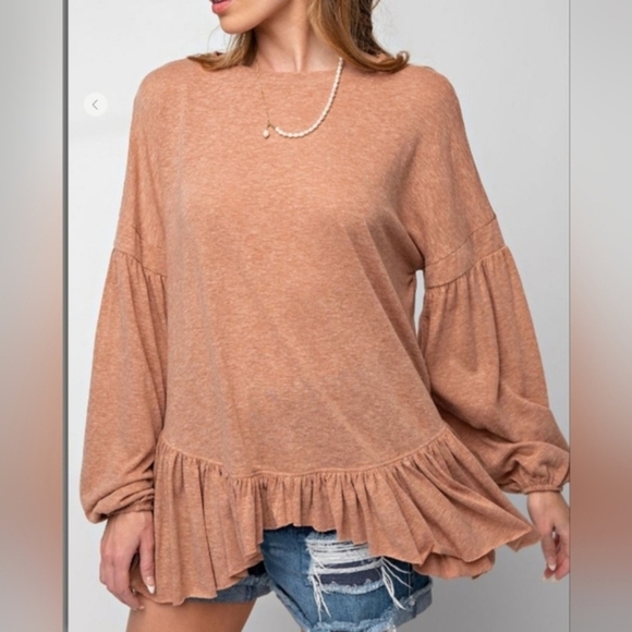 EASEL Cute and Comfy Long Sleeve Ruffle Bottom Top #448-453 - Picture 2 of 8